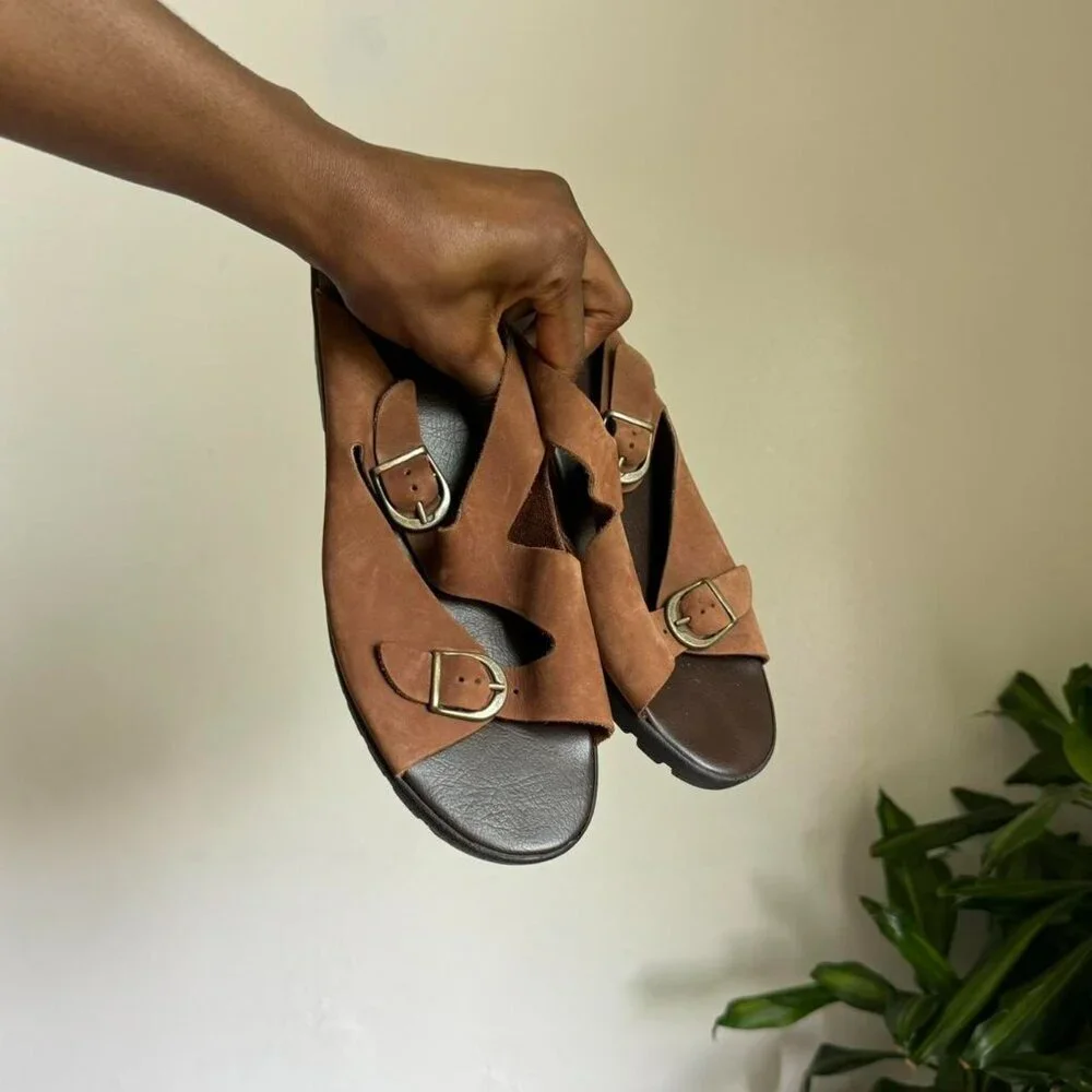 Vintage Strappy top buckles wedge‎ sandals